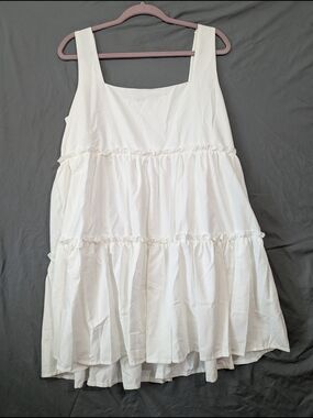 White Tiered Square Neck Sleeveless Mini Dress
